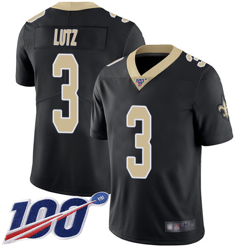Men New Orleans Saints Limited Black Wil Lutz Home Jersey NFL Football 3 100th Season Vapor Untouchable Jersey